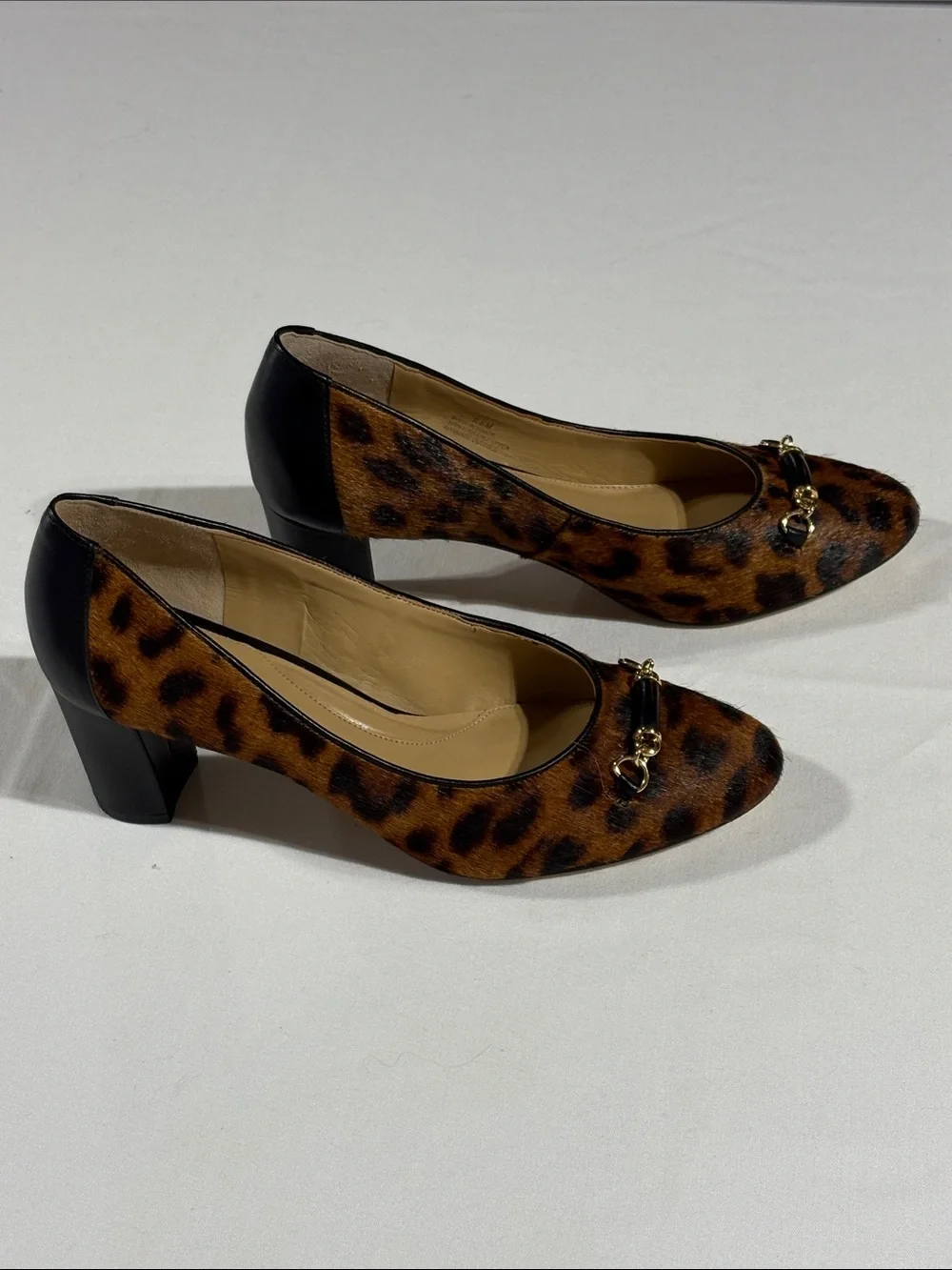 Talbots Calf Hair Leopard-Print Block Heel Pumps with Gold Accent NNT 9.5